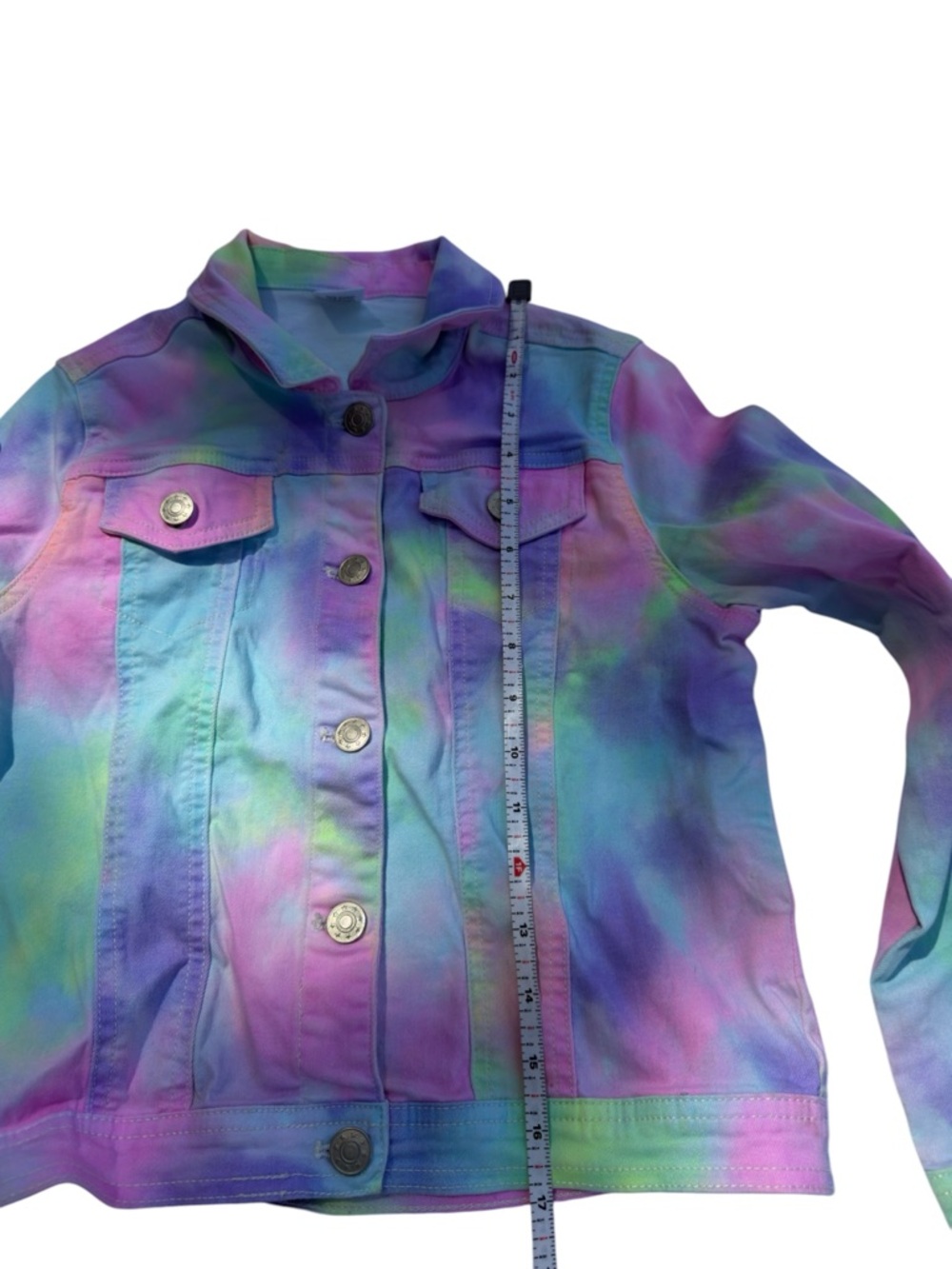 Fabkids Pastel Tie Dye Denim Jacket Girls L 10/12 Stretch Kidcore Aesthetic - Picture 9 of 13